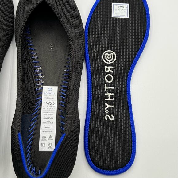 Rothys Womens 5.5 Ballet Flat Slip On Shoes Black Knit Round Toe Insoles New - Picture 12 of 16